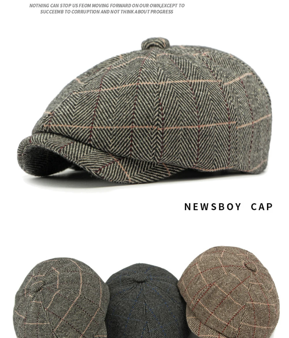 HT4557 Männer Frauen Berets Neue Herbst Winter Hut Retro Achteckige Flache Kappe Künstler Maler Baskenmütze Hut Männlich Weiblich Plaid Ivy Baskenmütze Kappe – Detail 1