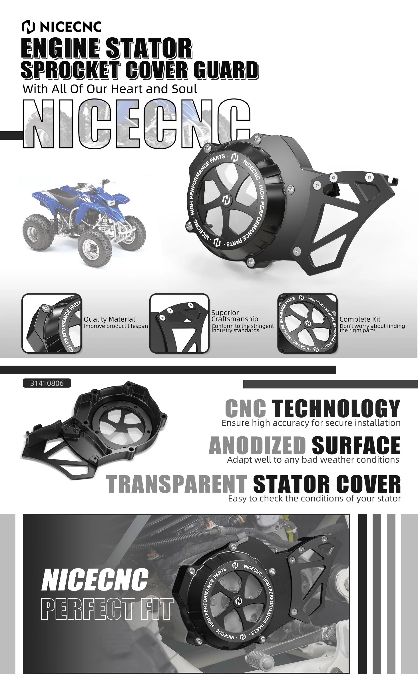NICECNC Für Yamaha Blaster 200 YFS200 1988-2006 Motor Linke Seite Stator Kettenradabdeckung Blaster 200 YFS200SE Sonderedition 2006 – Detail 1