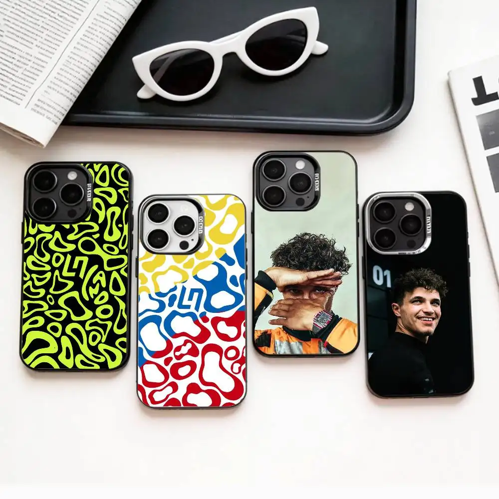 

R-Race driver L-Lando Norris Phone Case For iPhone17,16,15,14,13,12,11 Plus,Pro Max Colored Silver Plated Inside Cover