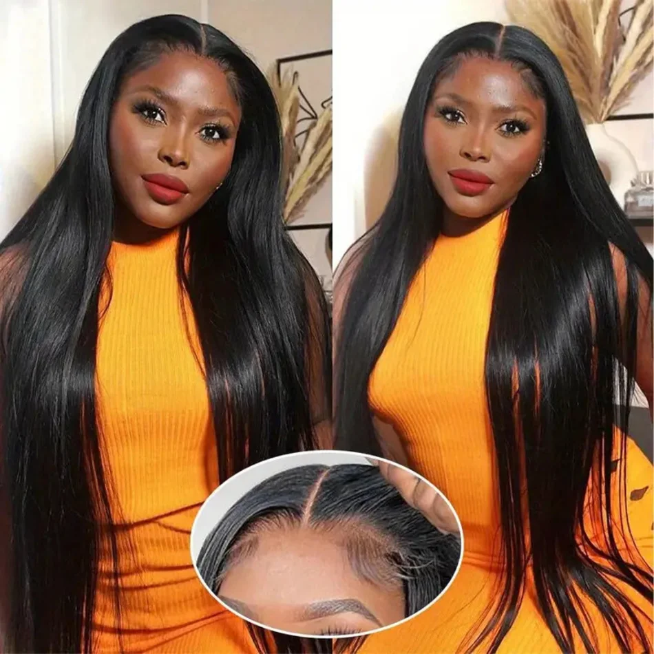 

Black Straight 13x4 13x6 HD Transparent Lace Front 100% Natural Brazilian Human Hair Frontal 30 38 Inch Gluless For Women