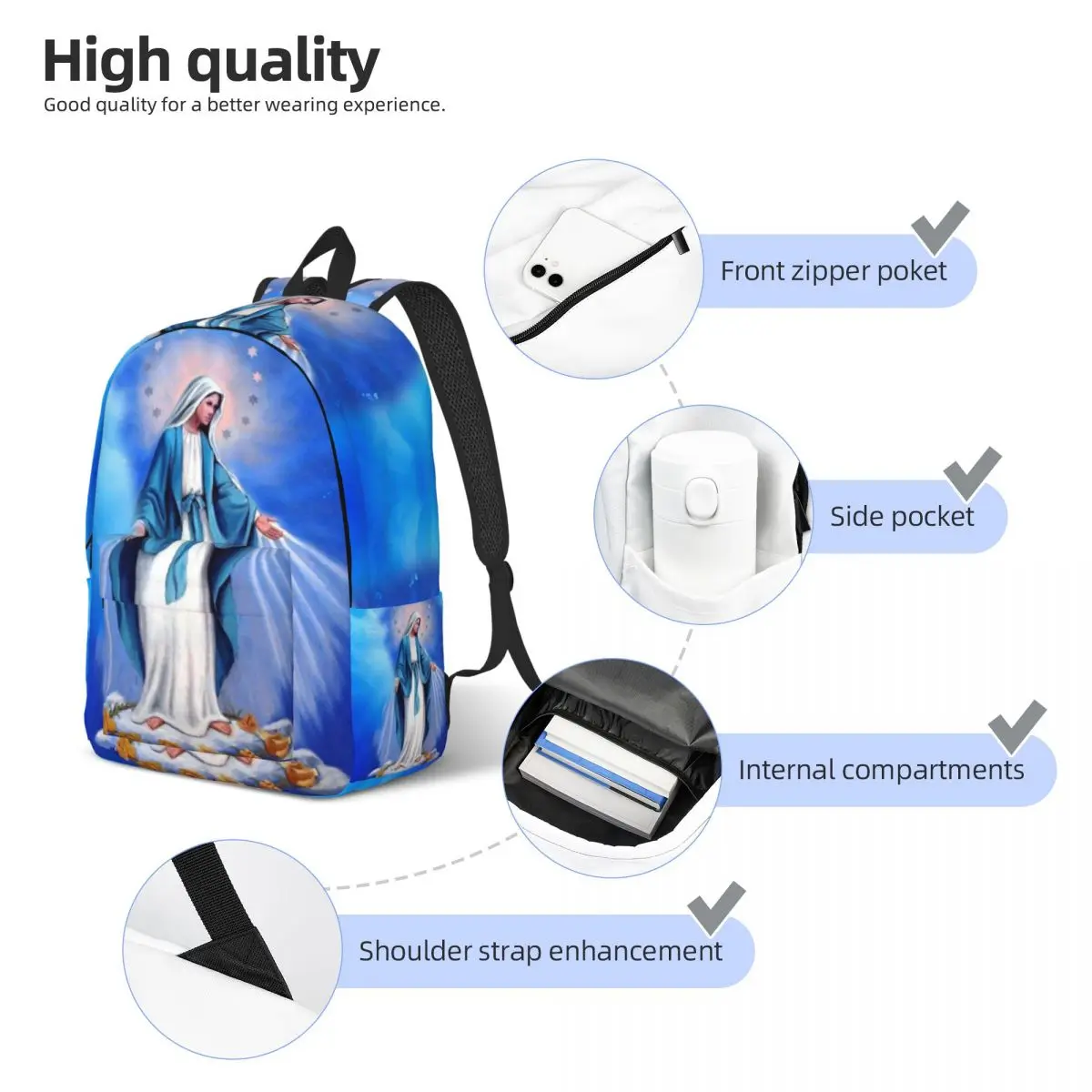 Custom Catholic Virgin Mary Travel Canvas Backpack  Men School Laptop Bookbag Our Lady of Fatima College Student Daypack Bags