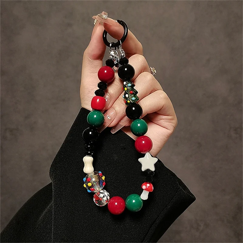 Cartoon Cute Christmas Mobile Phone Lanyard Wrist Strap Lady Hand-held Chain Short Anti-lost Cell Phone Key Pendant Holiday Gift