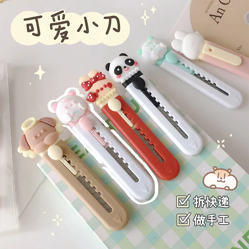 Kawaii Cartoon Animals Mini Portable Knife Box Cutter Pocket Stretch Paper Cutters School Office Supplies Stationery Knives