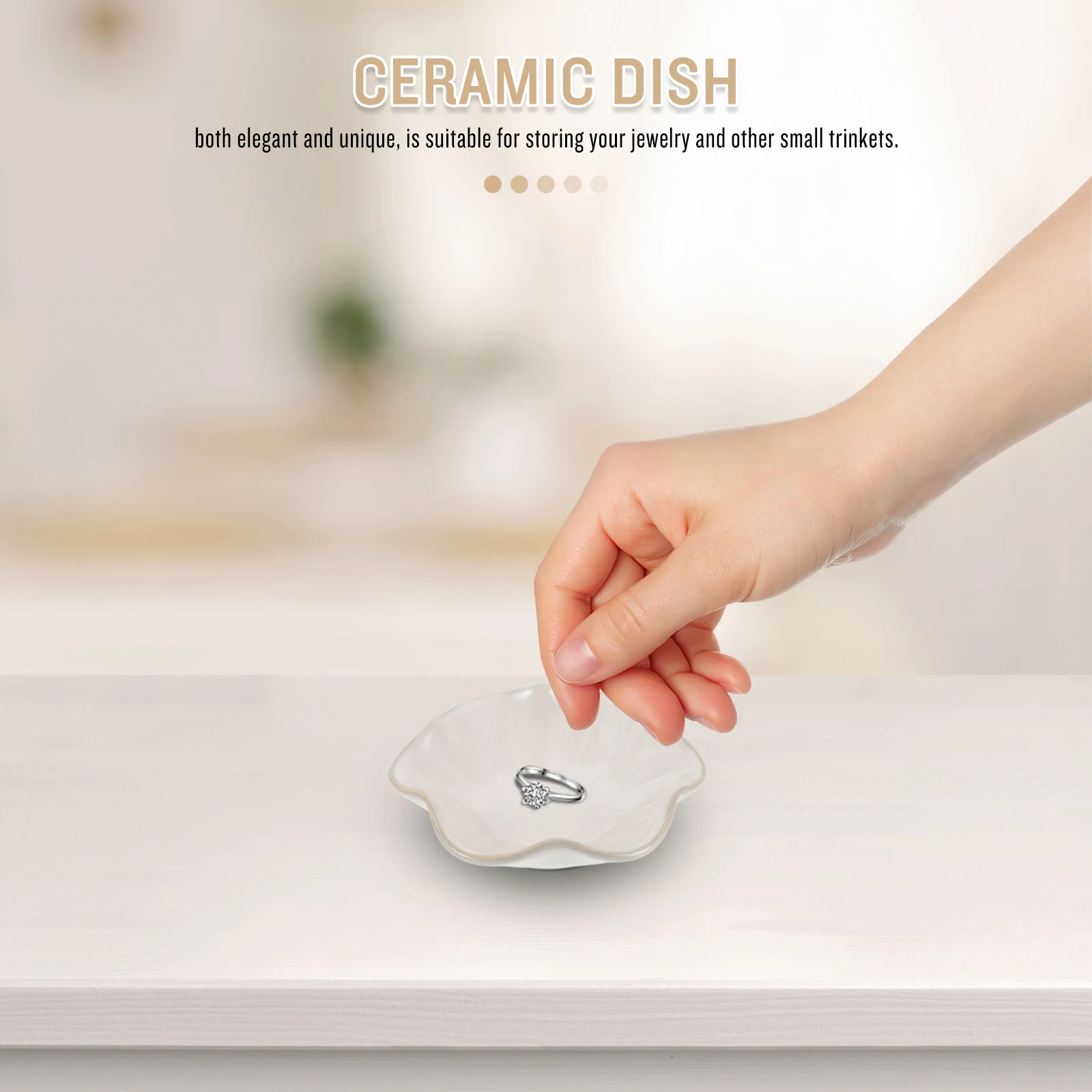 

Jewelry Display Dish Ceramic Ring Holder Compact Trinket Organizer for Small Accessories Elegant Plate Women Gift Idea