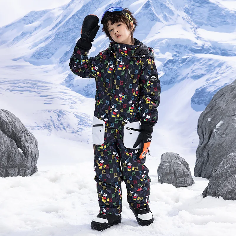 Traje de esquí para niños y niñas, mono de esquí para niños, traje de Snowboard impermeable a prueba de viento cálido para exteriores, conjunto de chaqueta y pantalones para niños, Invierno