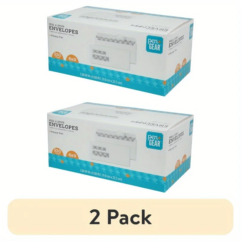

2 pack+ 9 Double Window Peel and Stick Envelopes, White, 3.88 inx 8.88 in, 250 Count