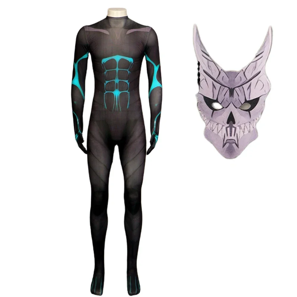 Anime kaiju no.8 kafka hibino cosplay macacão traje zentai adulto masculino preto bodysuit uniforme roupas de halloween