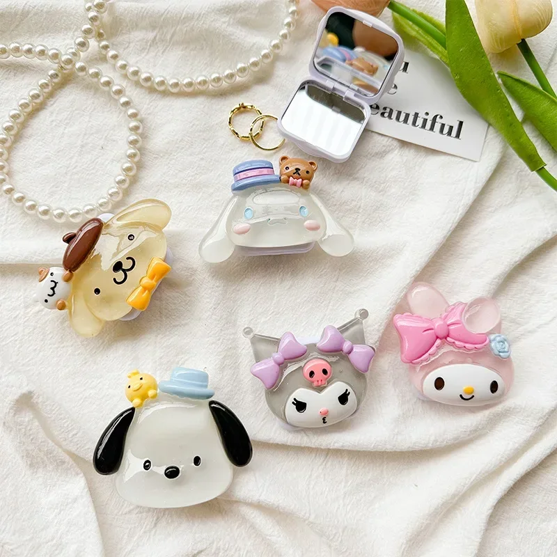 Anime Sanrio Kuromi Maquiagem Espelho, Kawaii Cinnamoroll Minha Melodia, Suporte Do Telefone, Adesivo Dobrável Traseiro, Suporte Retrátil, Meninas Presentes