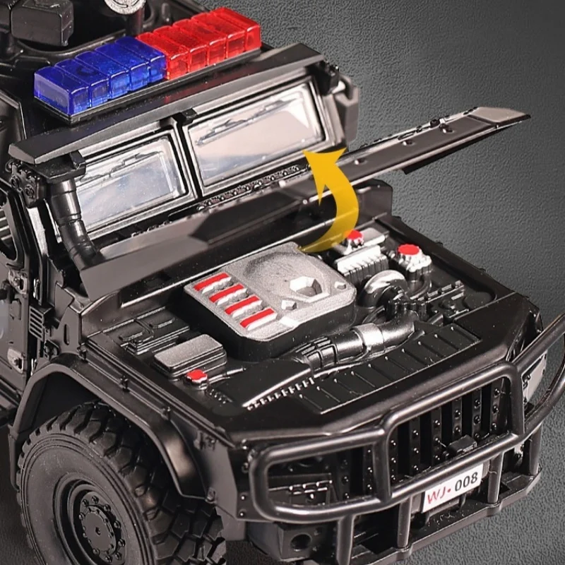 Typhoon blindado especial carro de polícia, segurança pública carro, modelo liga, 4WD brinquedo vibração, presente de aniversário do menino, transfronteiriça