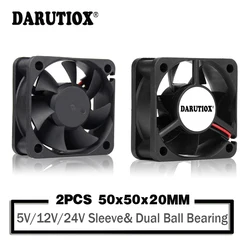 Darutiox 2 adet 5020 50mm DC 24V 12V 5V 2PIN çift top/kol rulman fırçasız soğutma fanı 50x50x20mm soğutma soğutucu Fan