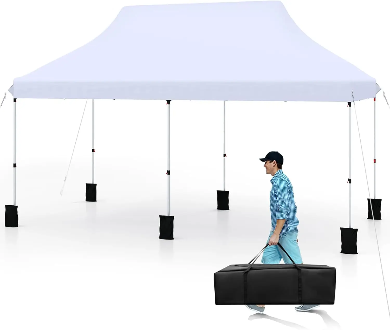 

10x20 Ft Pop Up Canopy, Instant Setup Outdoor Tent with 6 Sand Bags, 12 Stakes & 6 Ropes, UPF 50+ Canopy Tent with Carrying B