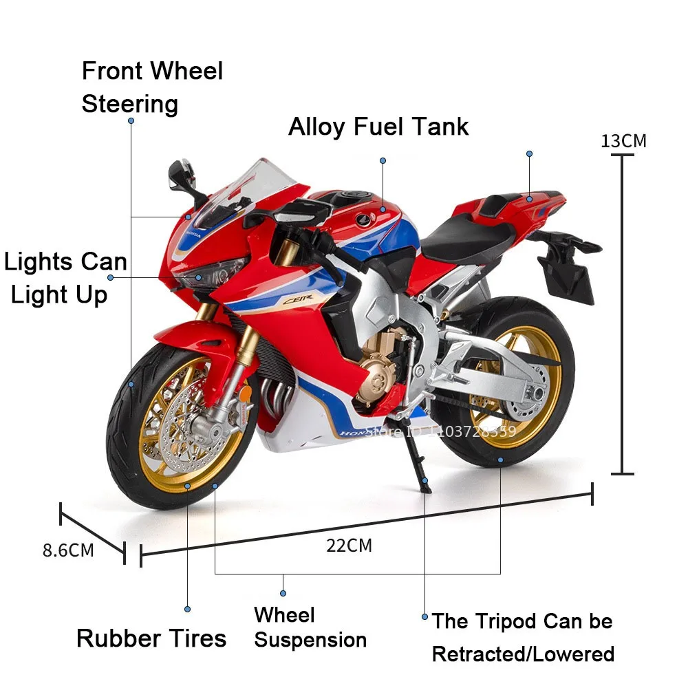 โมเดลรถมอเตอร์ไซค์ฮอนด้า CBR1000RR 1:9 ของเล่นรถมอเตอร์ไซค์อัลลอยด์หล่อขึ้นรูป ซูซูกิ ฮายาบูสะ รถมอเตอร์ไซค์จิ๋ว ระบบกันสะเทือน สำหรับเด็ก ของขวัญ