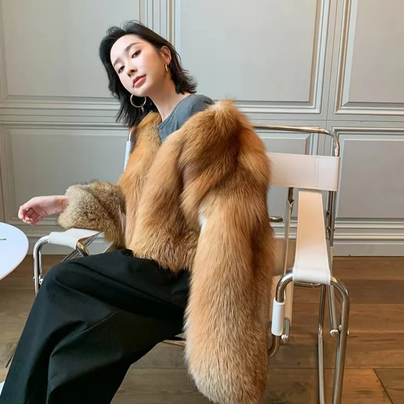 2024 Fashion Fox Fur Woman Clothing Real Natural Red Fox Fur Coat Fox Whole Skin Fur Winter Thick Soft Warm Fox Fur Jacket