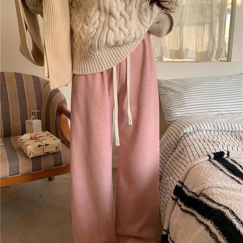 مرونة الخصر أفخم عالية الخصر الأرز الدبق مستقيم الساق السراويل النسائية سميكة الدافئة فضفاضة عارضة نمط الخريف الشتاء