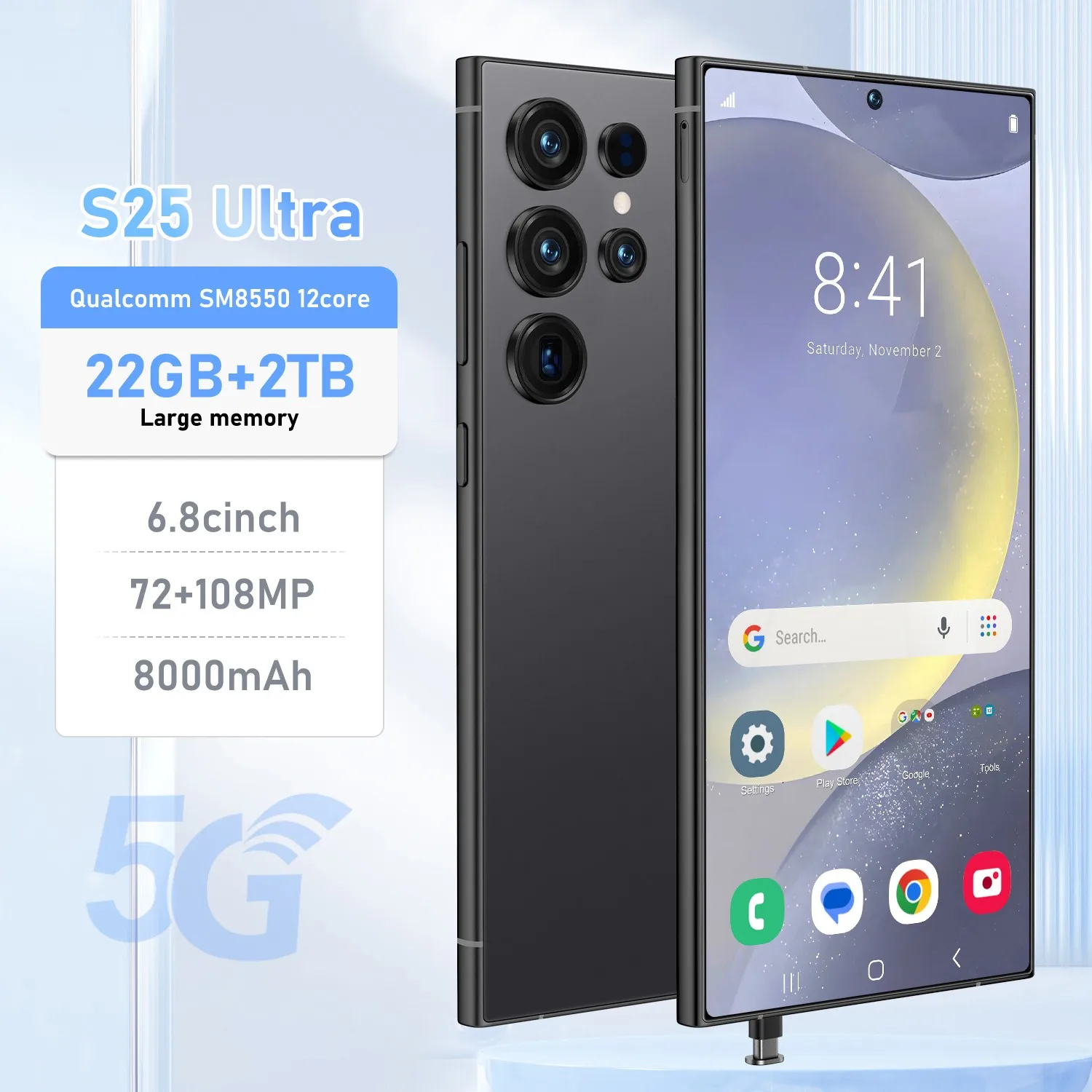 NEW S25 Ultra Smartphone 5G 72MP+108MP cameras 6.8 inch HD 22GB+2TB memory 8000 mAh  Face Unlocked mobilephone