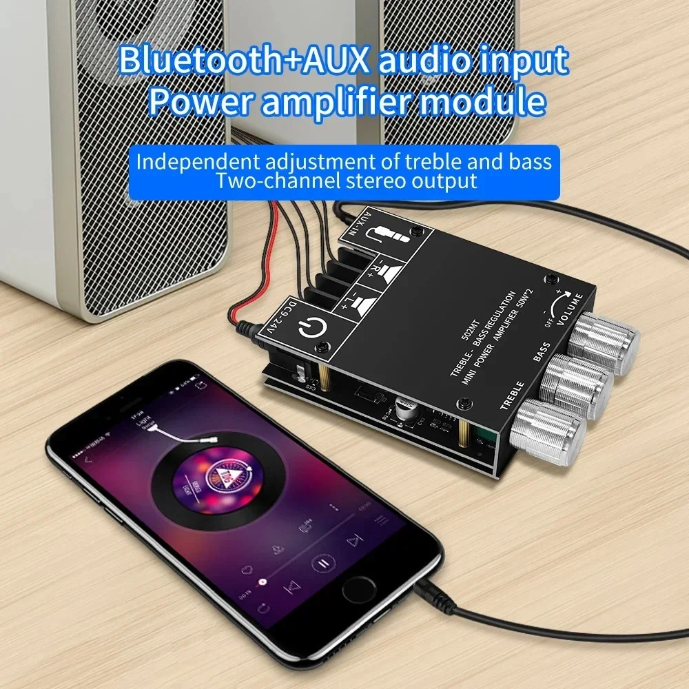 ZK-502MT Bluetooth 5.0 2X50W Bass AMP Subwoofer Amplifier Board 2.0 Channel High Power Audio Stereo Amplifier Board