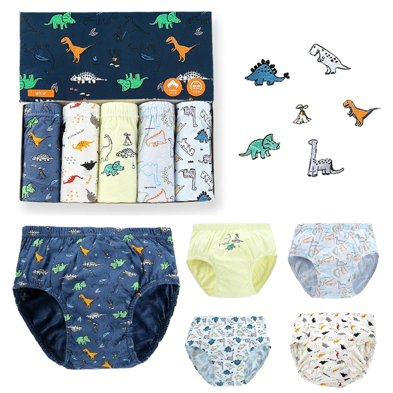 3 Pcs/Lot Boy Triangle Underwear Comfy Cotton Children Panties For Boys Dinosaur Pattern Print Panty Various Cartoon Kids Briefs
