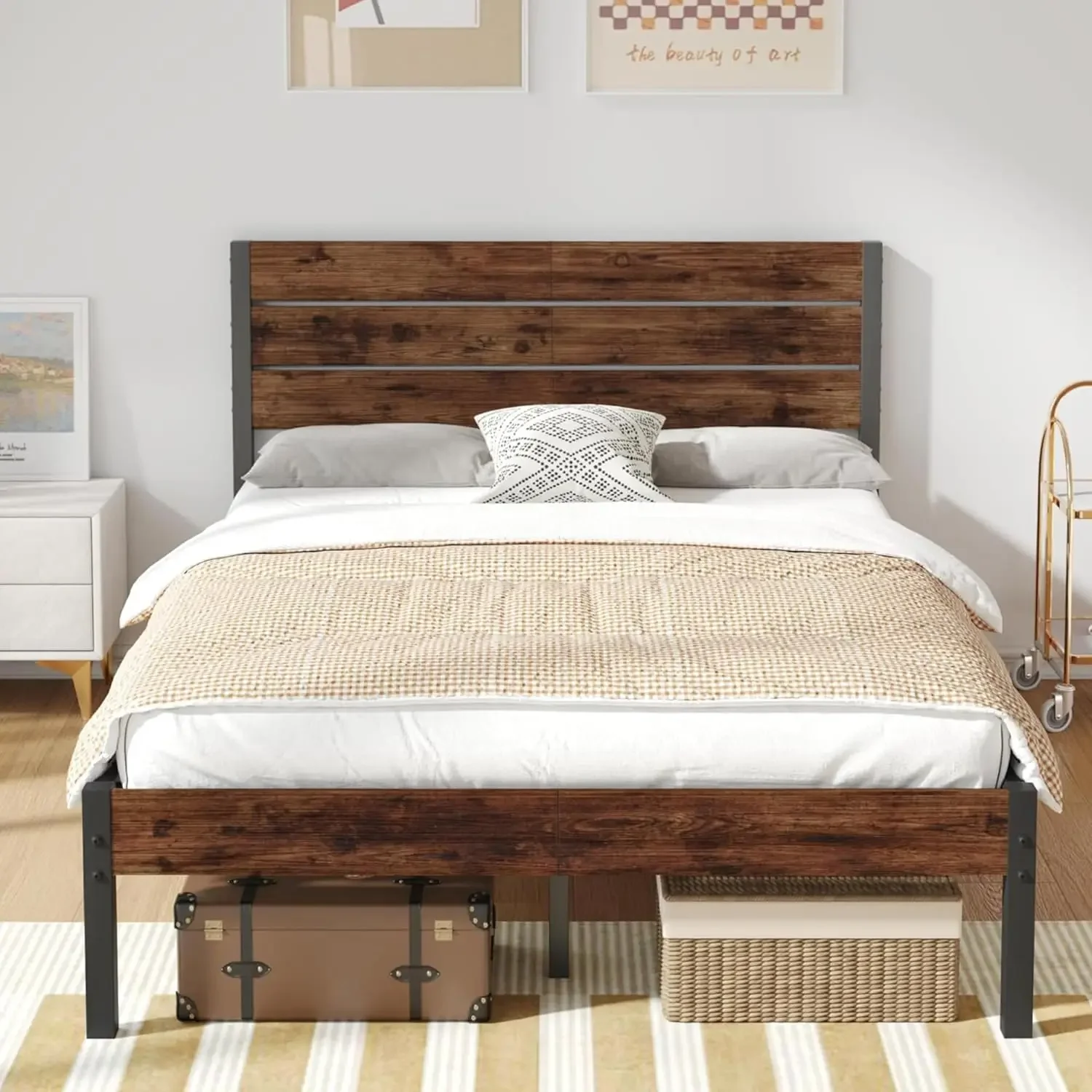 

Full Bed Frame with Headboard and Footboard, Metal Full Bed Frame with Under Bed Storage, All-Metal Support
