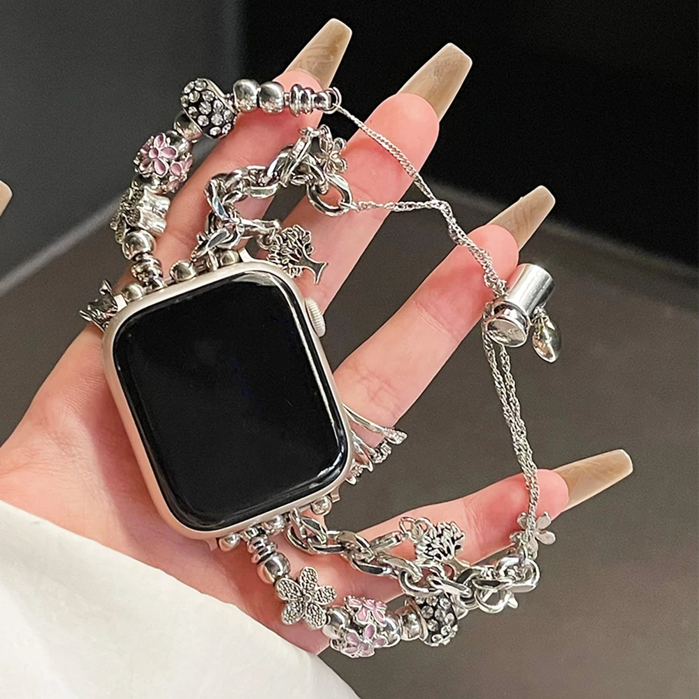 สายนาฬิกา Pandora สำหรับนาฬิกา Apple 8 ultra 49mm 7 6 SE 5 4 band 40mm 44mm 41mm 45mm สายรัดโลหะสำหรับผู้หญิง