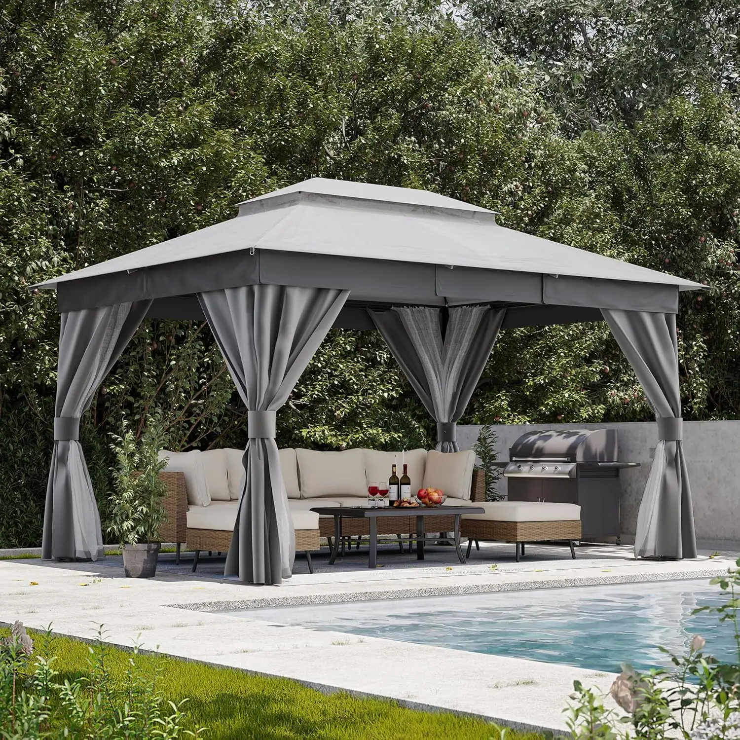 

Gazebo 8.2x11.5ft Heavy Duty Patio Gazebo with Expansion Bolts Party Canopy Tent with Double Roofs Mosquito Nettings and Privacy