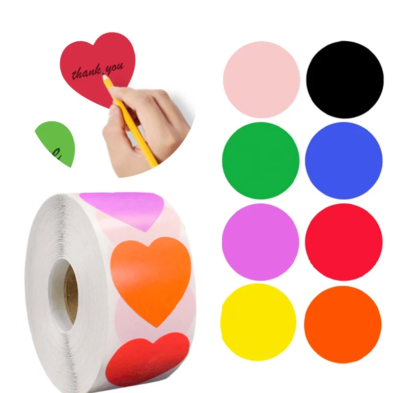 500pcs Paper Self Adhesive Blank Heart Stickers Colorful Price Tags Labels For Diy Necklace Bracelet Packaging Jewelry Making