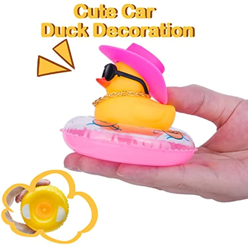 2Pcs Car Rubber Sunhat Cowboy Hat Duck Decoration Ornament Yellow Duck for Auto Dashboard Rearview Mirror