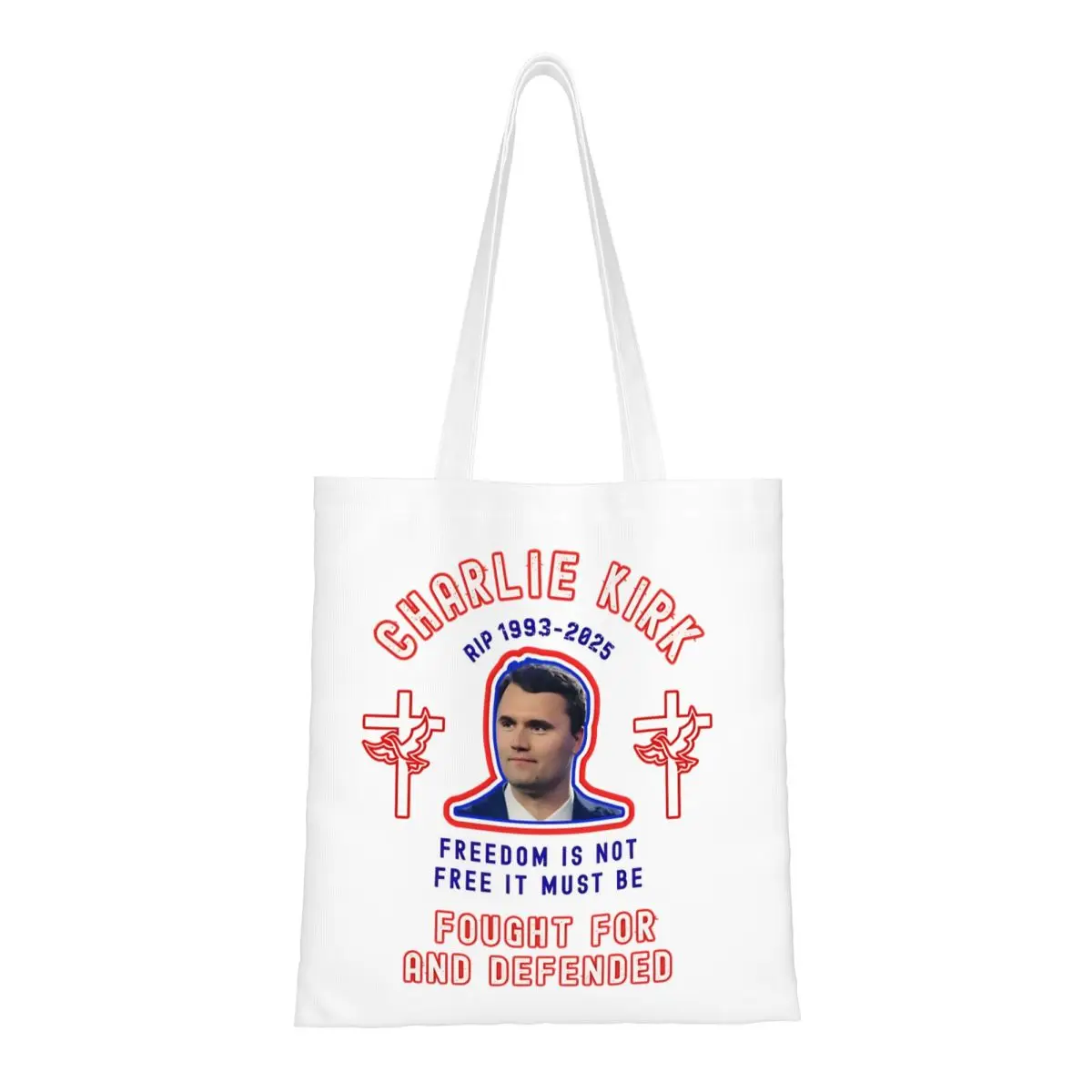 

Charlie Kirk Canvas Tote Bag Reusable Large Capacity Grocery Bag for Women Travel Bags