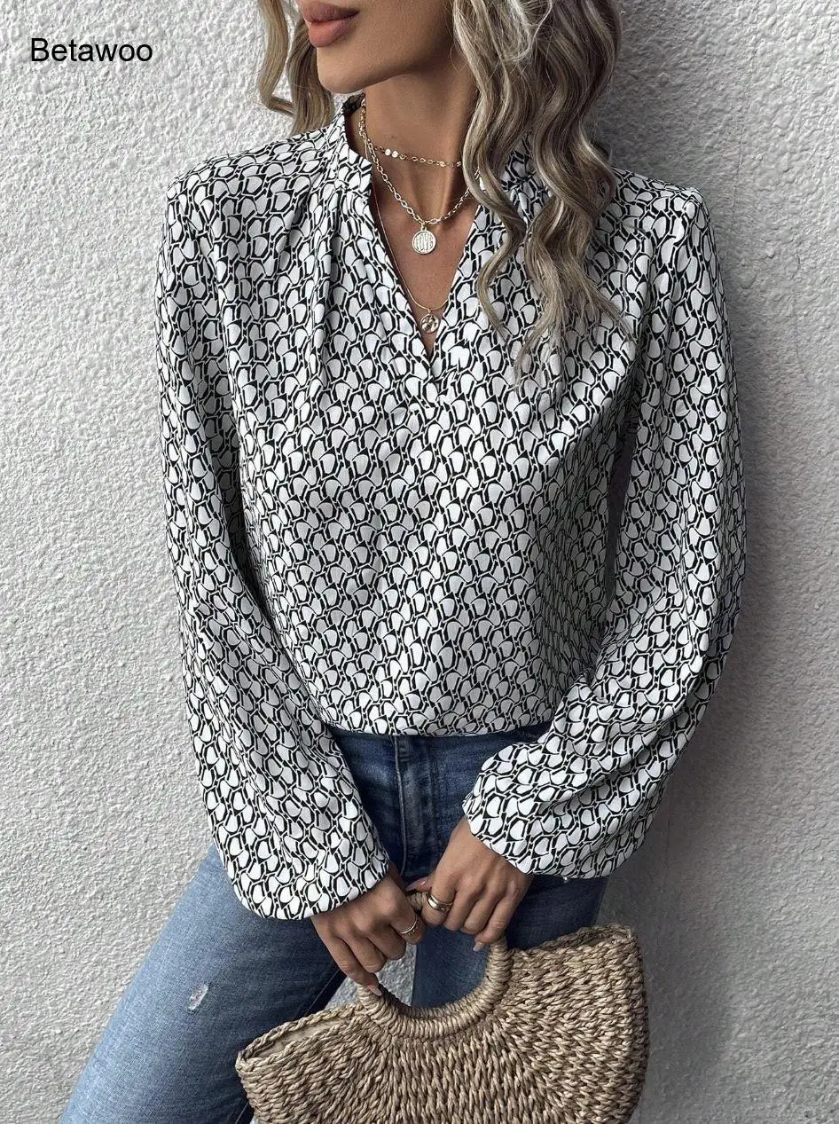 

Women's Leopard Print Blouse, V-Neck Lantern Long Sleeve Casual Shirt, Multi-Color Available