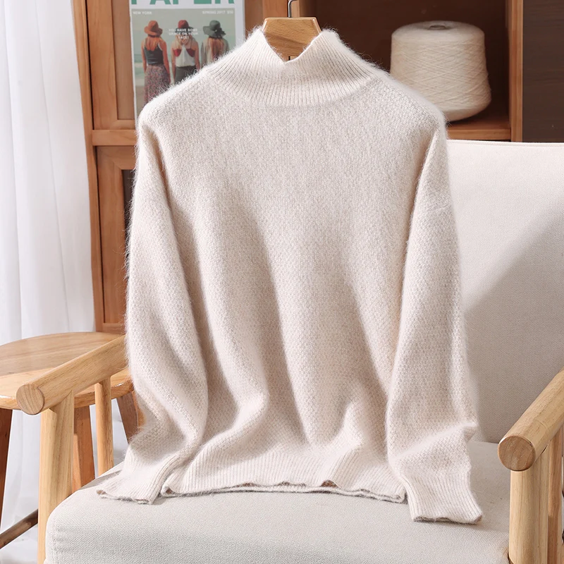 

100% кашемировый свитер-водолазка из норки для женщин, с длинным рукавом, базовая одежда для осени и зимы, трикотажные топы из кашемира