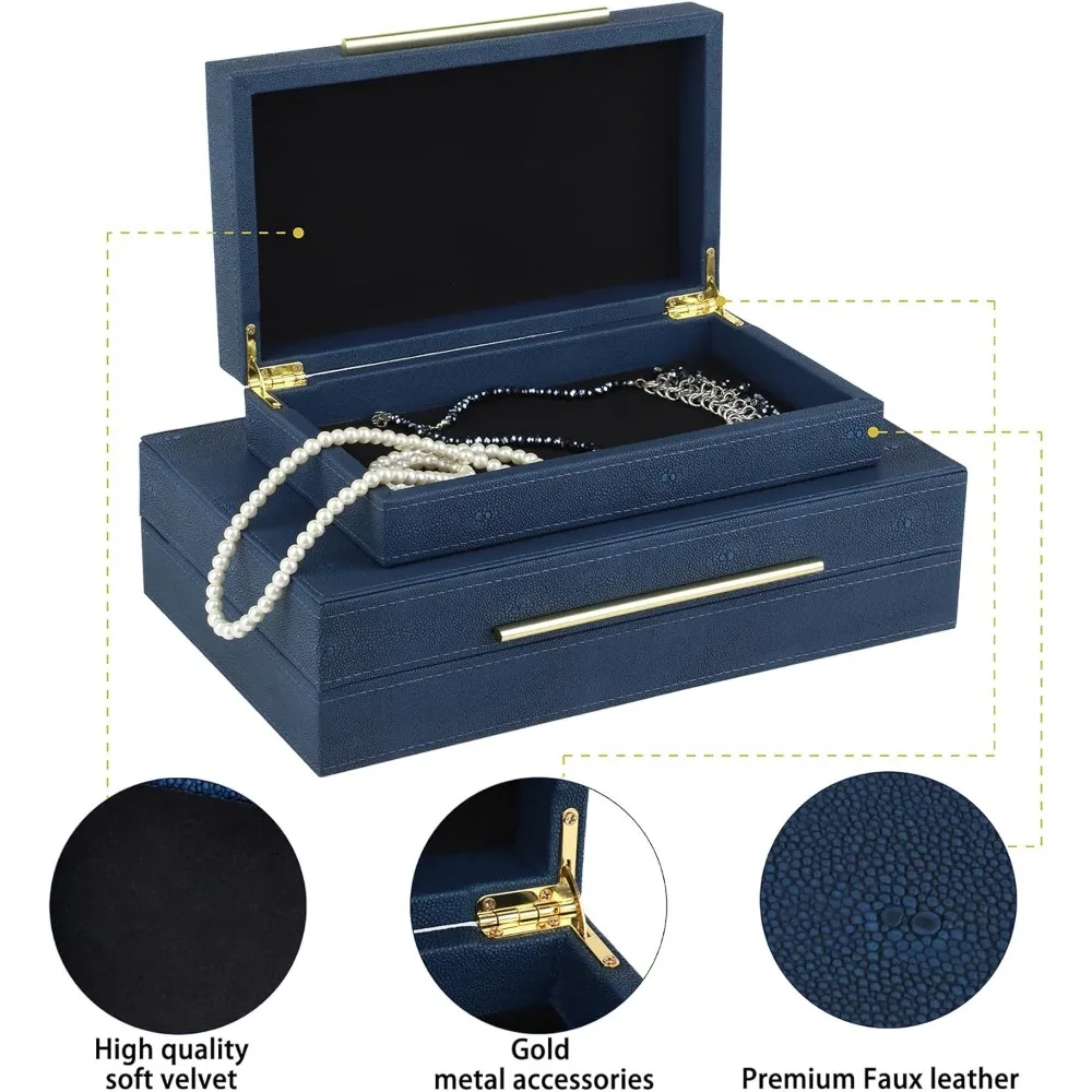 Stylish Faux Leather Nesting Boxes Set, Large 2-Piece Decorative Storage Organizer for Jewelry and Accessories
