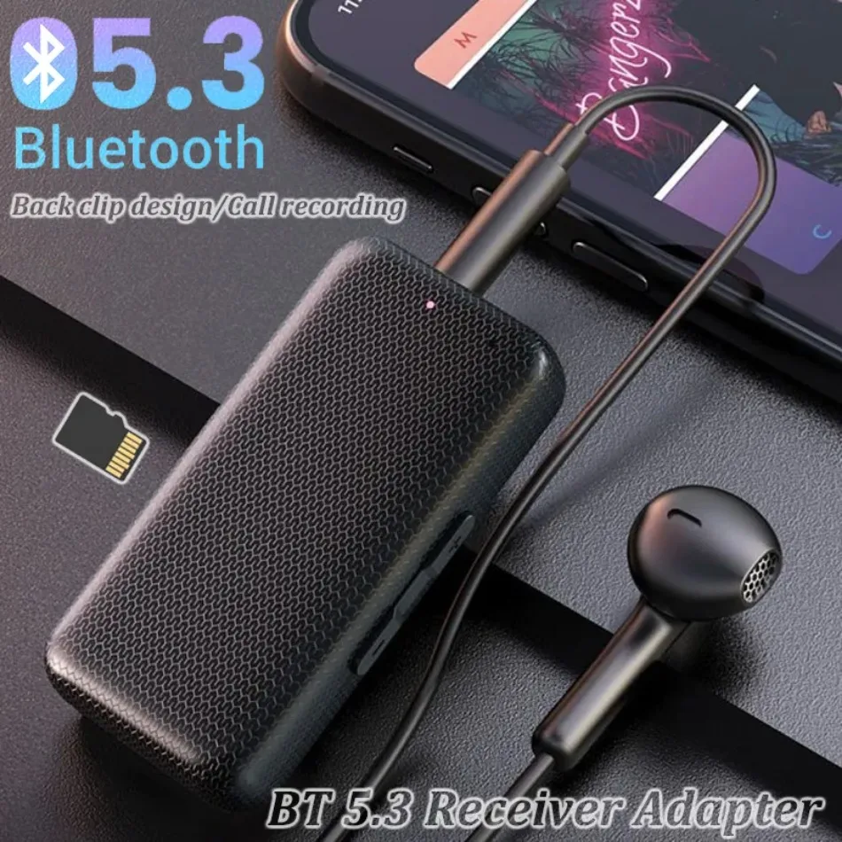 Bluetooth 5.3 Car Receiver Adapter Call 3.5mm AUX Jacks Audio Lossless Music Receiver HandsFree Call Recording Support TF Card