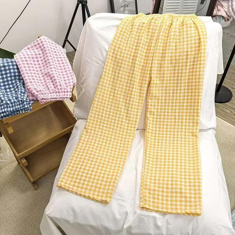 Spring and summer Japanese style fashionable printed elastic waist wide leg pants