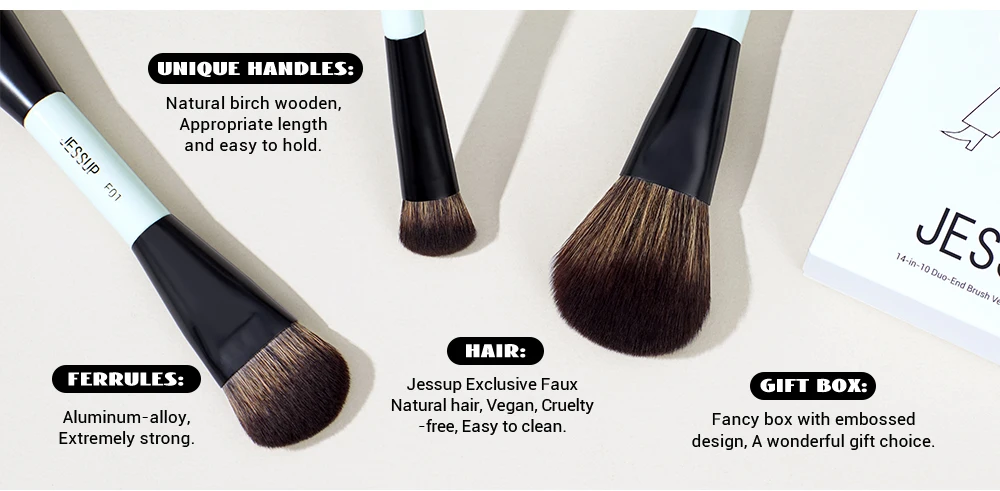Jessup Make-up-Pinsel-Set, 2/3/6/10 Stück, doppelseitiger Foundation-Konturpinsel, Rouge, Blending, Lidschatten, Concealer, tierversuchsfrei, T500 – Detail 5