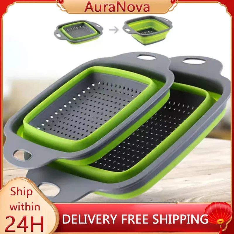 سلة غسيل الخضروات القابلة للطي، فلتر فواكه الخضروات، مصفاة محمولة قابلة للطي، أدوات إكسسوارات المطبخ #1