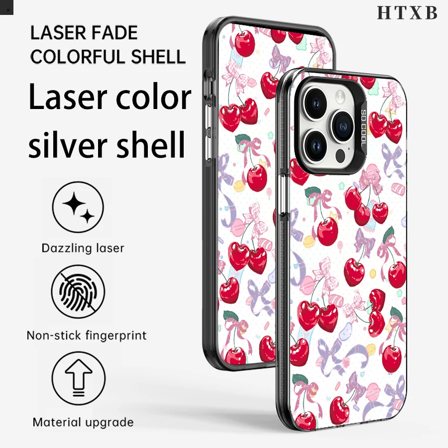 أزهار الكرز الحمراء الساطعة والقوس الأزرق الفاتح لهاتف iPhone 17 إلى 11 Pro Max Plus