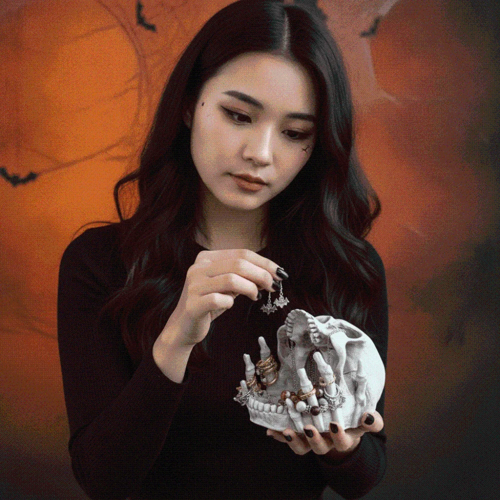 Resin Skeleton Head Jewelry Holder Realistic Multifunctional Halloween Resin Craft Creative Handcrafted Spooky Skull Head Bowl