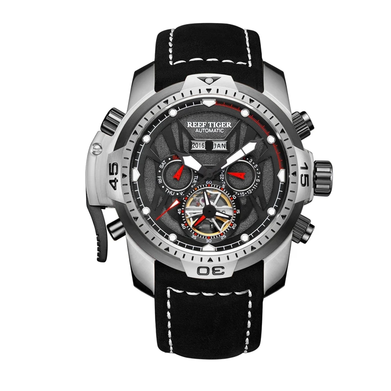 

Reef Tiger Men Luxury Watch 46mm Military Automatic Mechanical Wristwatch Skeleton Luminous Waterproof Perpetual CalendarRGA3532