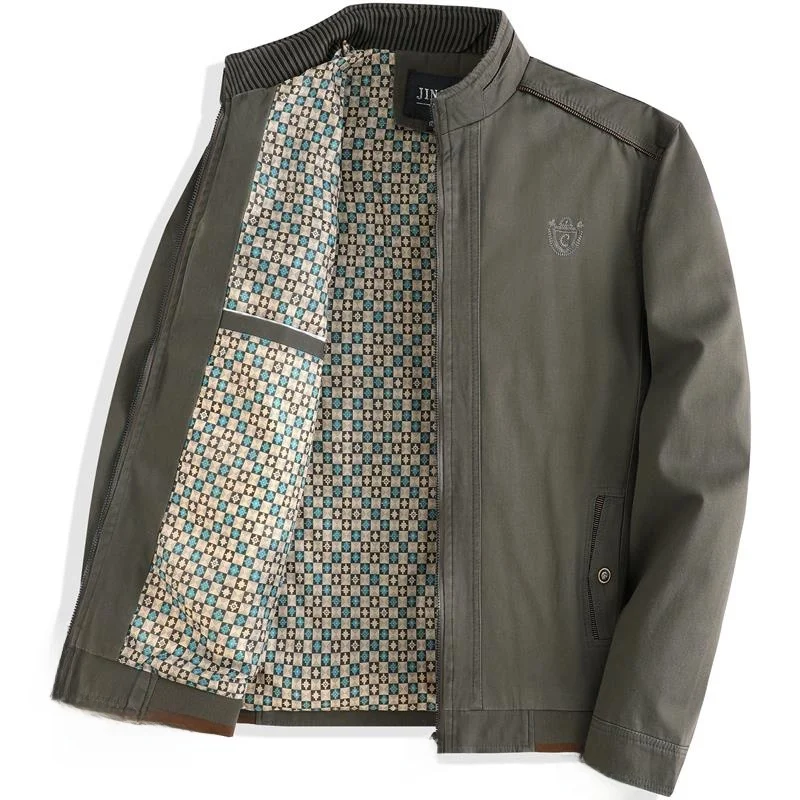 

Куртка из чистого хлопка с воротником-стойкой для мужчин среднего возраста, повседневная деловая одежда на весну и осень, удобное дышащее мужское пальто