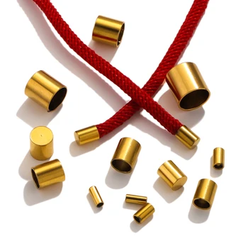 10 יחידות קלאספים מעור צילינדר מפלדת אל-חלד עם קצה קרימפ זהב לשרשרת צמיד מחברים תכשיטים