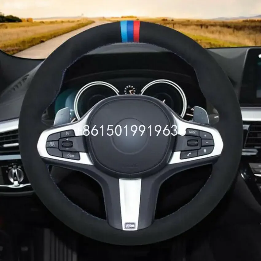 

Customized DIY Black Suede Car Steering Wheel Cover for BMW G30 525i 530i 530d M550i M550d 2017