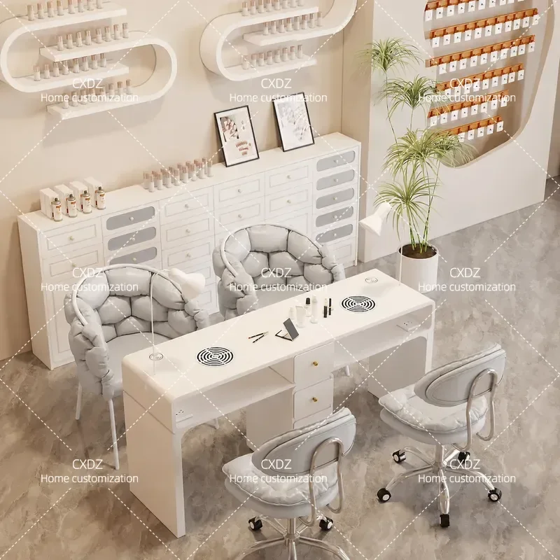 Wide 45cm Nail Art Table and Chair Set Economic Single Double Light Luxury Multi Functional Carbon Steel Painted Desk