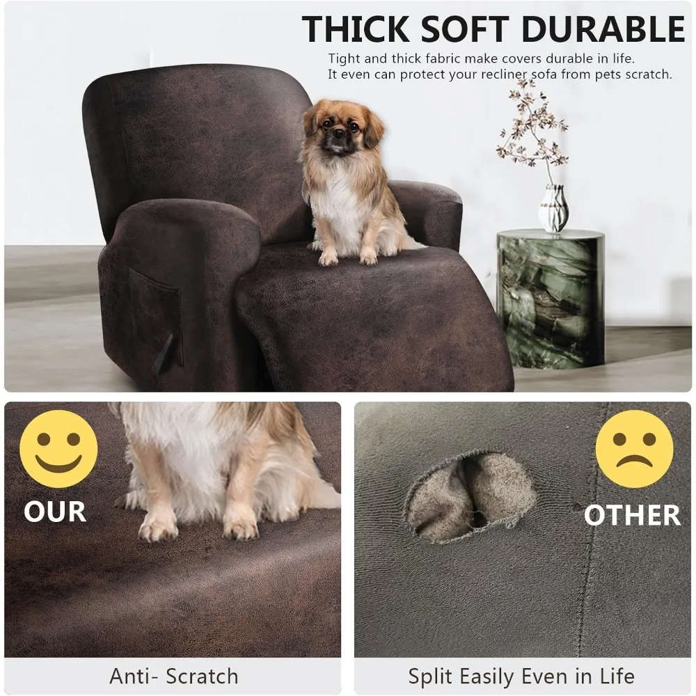 أغطية كراسي استرخاء للأولاد الكسولة مكونة من 4 قطع، أغطية أريكة ناعمة تشبه الجلد لحماية الأثاث #6