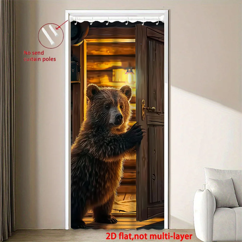 VIKAMA Türvorhang mit niedlichem braunen Bärenmotiv, bedruckt, für Wohnzimmer, Eingang, Flur, Dekoration, Trennwand, Türvorhang, Heimdekoration