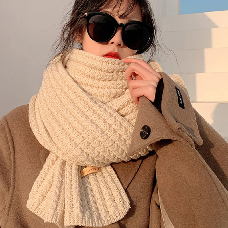 Winter Scarf Women New Korean Woolen Scarf Lovers Men and Women Thicken Warm Students Net Red Solid Color Knitted Scarves Bib image 2