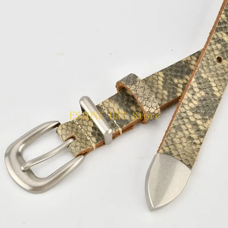49MF Oval Clasp Design Belt Snake Embossed Leather Waist Cincher Band Multiple Color