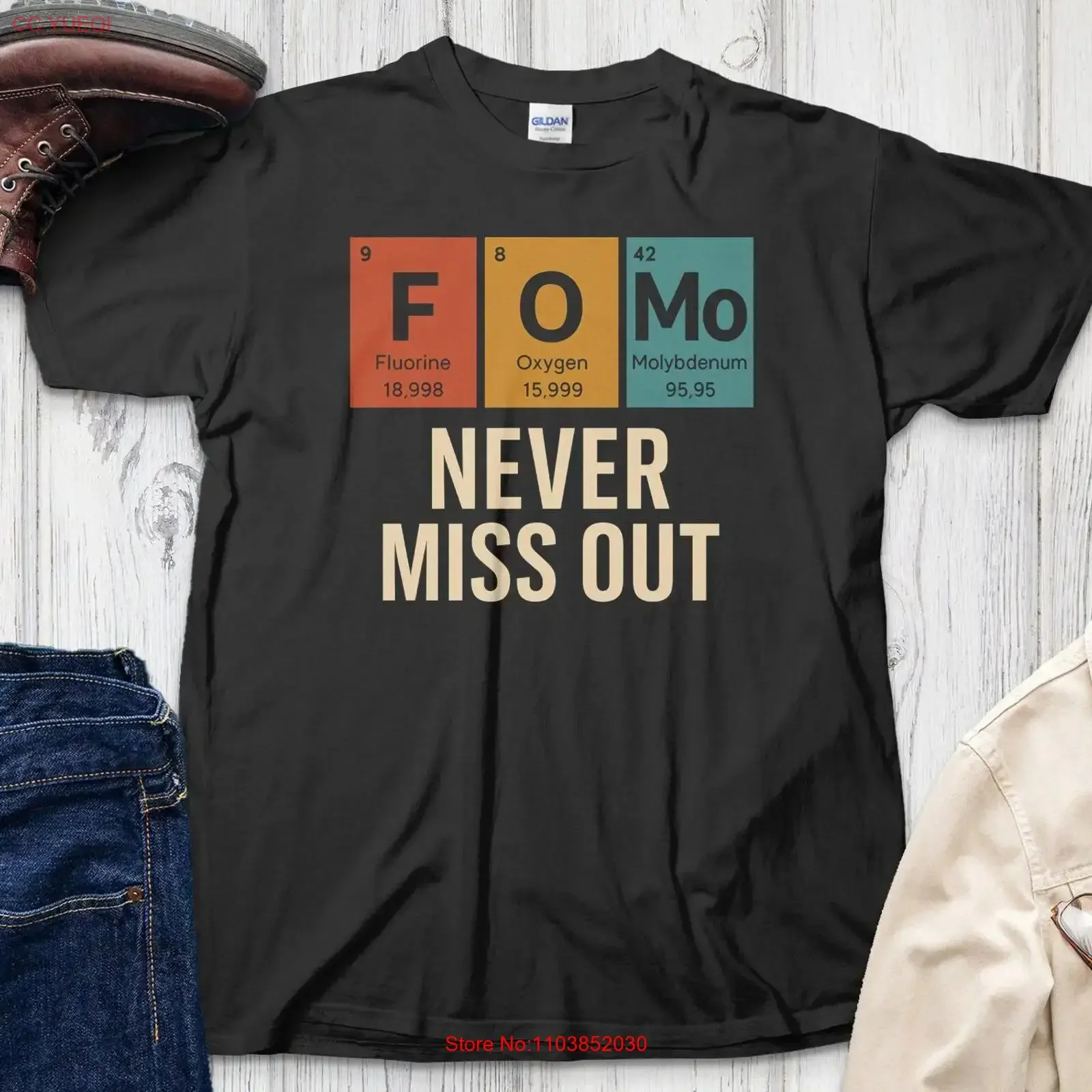 Camiseta FOMO Chemistry con diseño divertido de tabla periódica, estilo vintage, lavada, para uso diario, moda urbana, cómoda y elegante