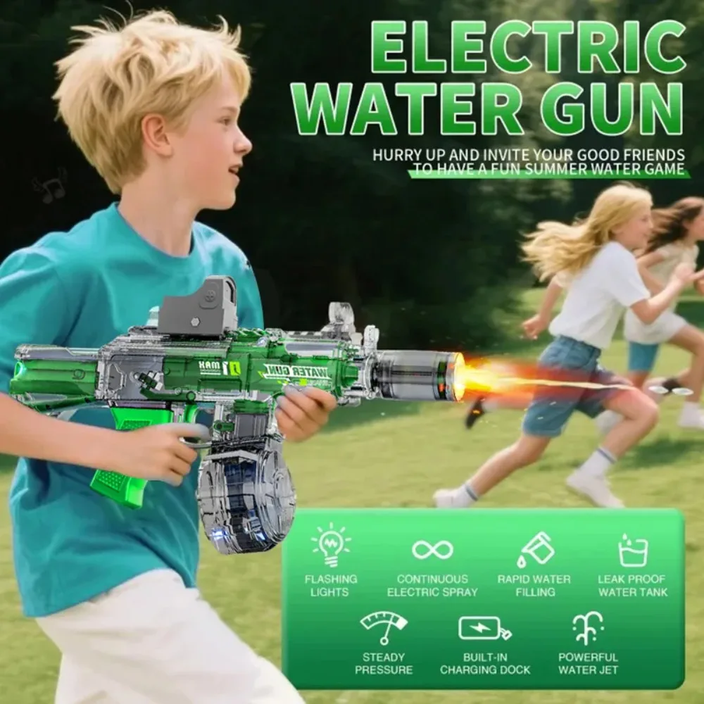 Pistolas de agua eléctricas, tirador de agua completamente automático, juego de lucha en la playa al aire libre de verano, pistola de agua de juguete para niños, regalos de cumpleaños y Navidad