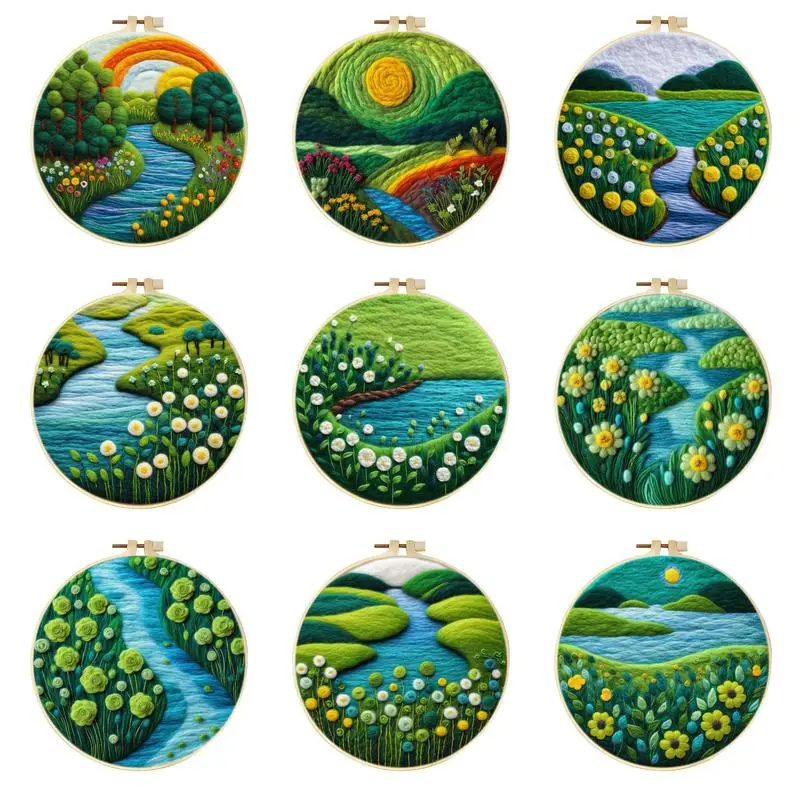 

GATYZTORY DIY Wool Embroidery Kit Lake Natural Scenery Pattern Handmade Felt Painting for Mom And Friends Craft Picture Kit