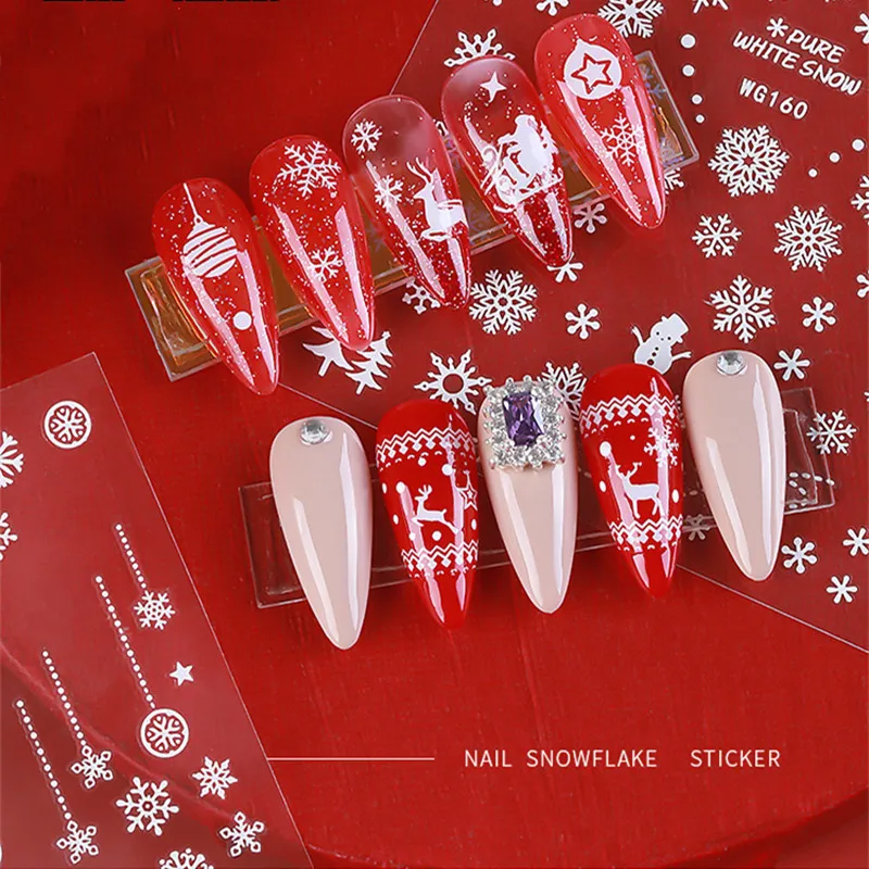 Kerst Nail Sticker Decals Witte Sneeuw Elanden Sliders Druk Op Nail Design Nieuwe Jaar Geluk Sticker Kerst Zelfklevende Decor