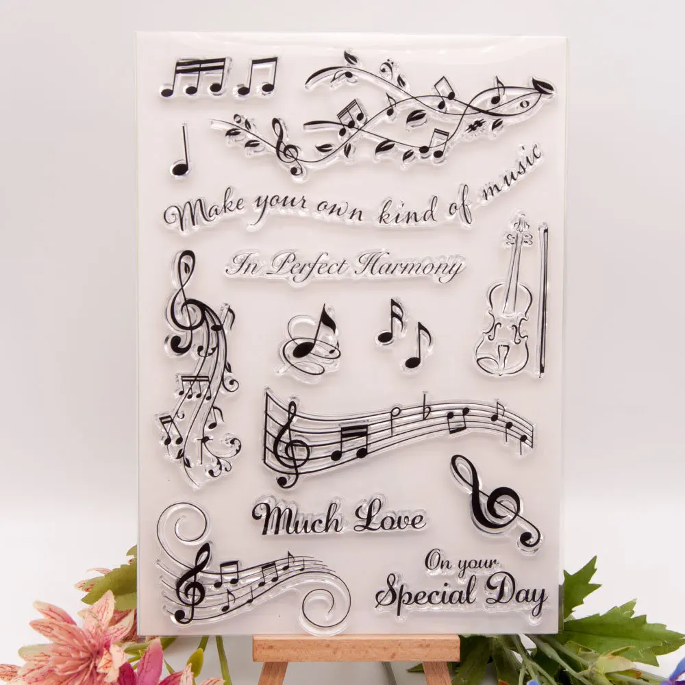 1-Musik-Stempel, Sammelalbum, Papier, transparent, handgefertigt, dekorativ, Geschenkkarte, Sammelalbum, Stempel, Stempel, geeignet für DIY-Foto
